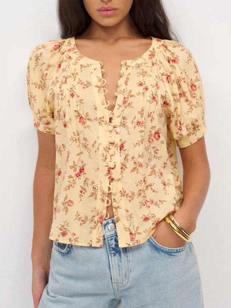 Best Reformation Calia Top Small Wistful Yellow Floral French Blouse